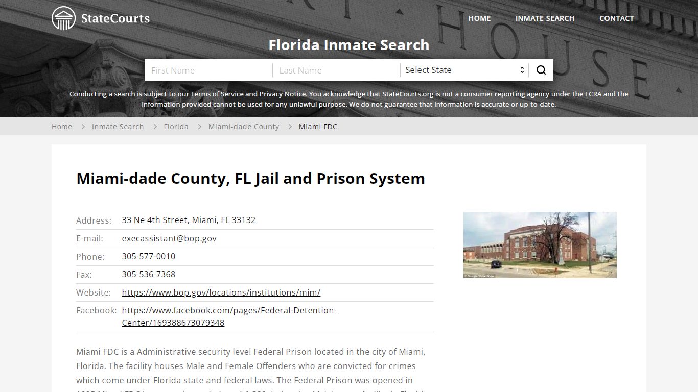 Miami FDC Inmate Records Search, Florida - StateCourts